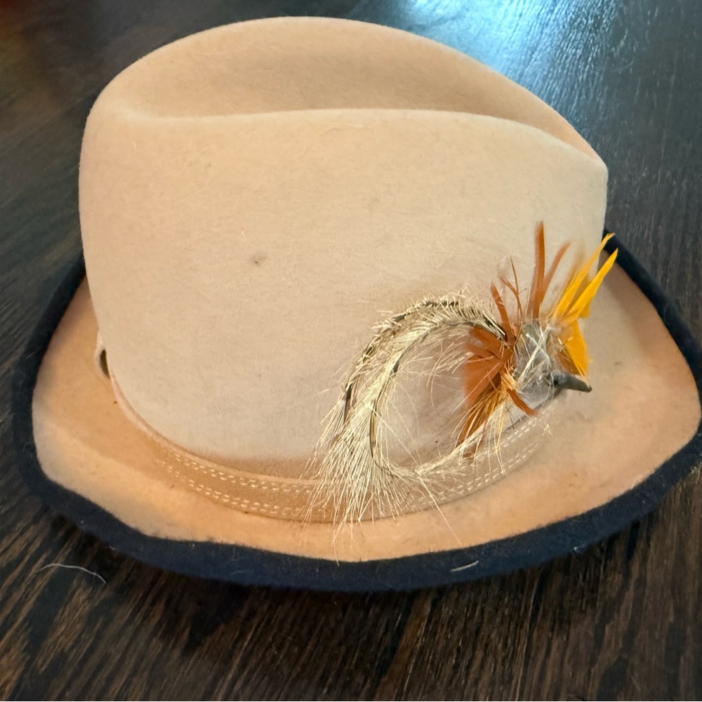 Stylish Tan Fedora with Feather Accent
